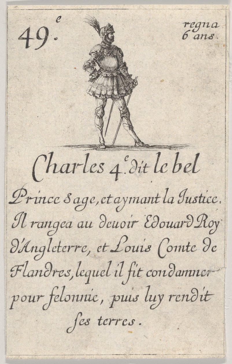 查尔斯（Charles 4.e-det le bel Prince）圣贤...，摘自法国国王游戏[Jeu des Rois ...]，1644年。 作者 斯蒂法诺·德拉·贝拉