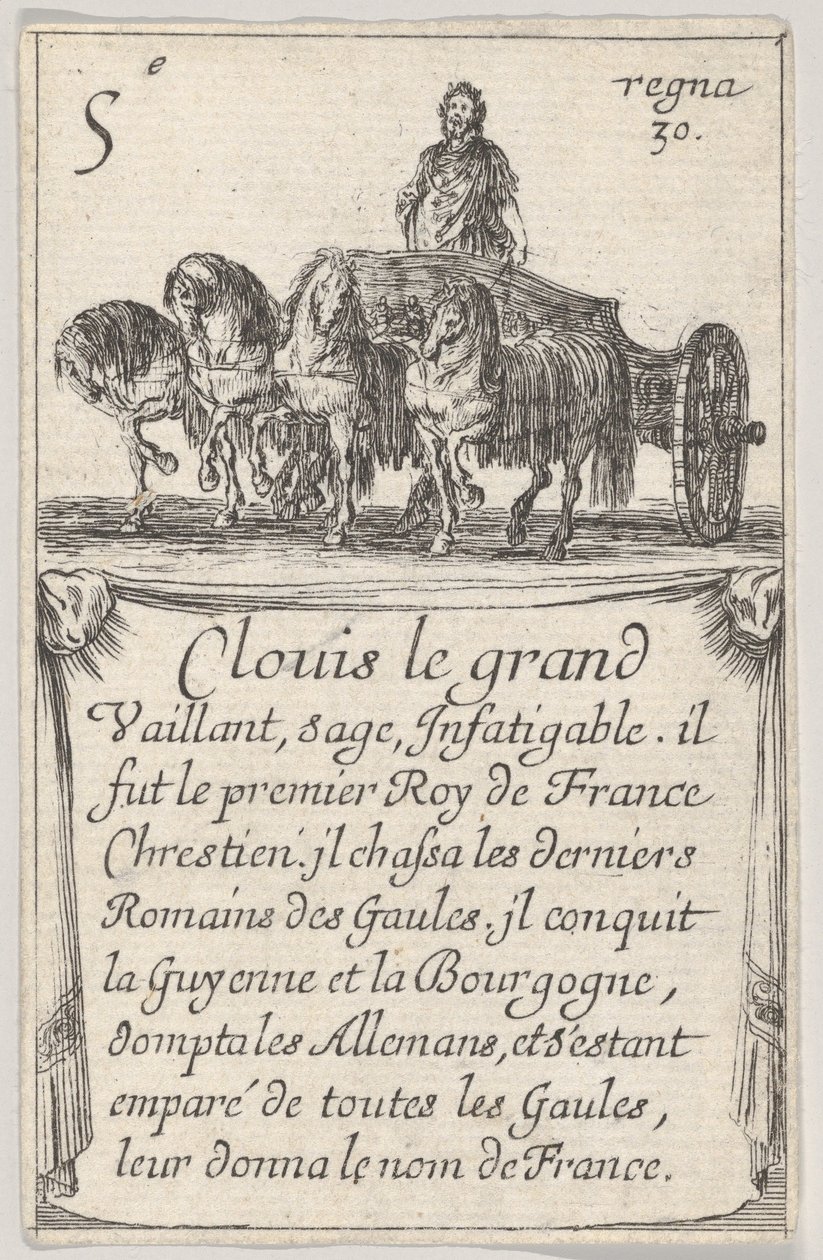 Clovis le grand Vaillant，鼠尾草...，摘自法国国王游戏[Jeu des Rois de F ...]，1644年。 作者 斯蒂法诺·德拉·贝拉