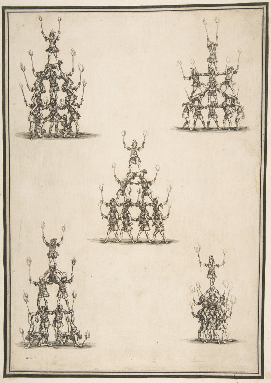 五组杂技演员，1652年。 作者 斯蒂法诺·德拉·贝拉
