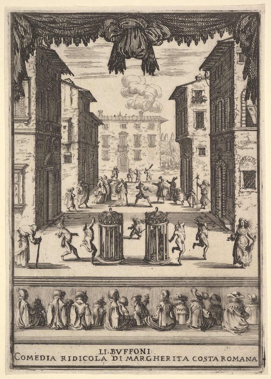 喜剧的前作The Buffoons Li Buffoni，布景在舞台上，类似普...（1639-41）。 作者 斯蒂法诺·德拉·贝拉