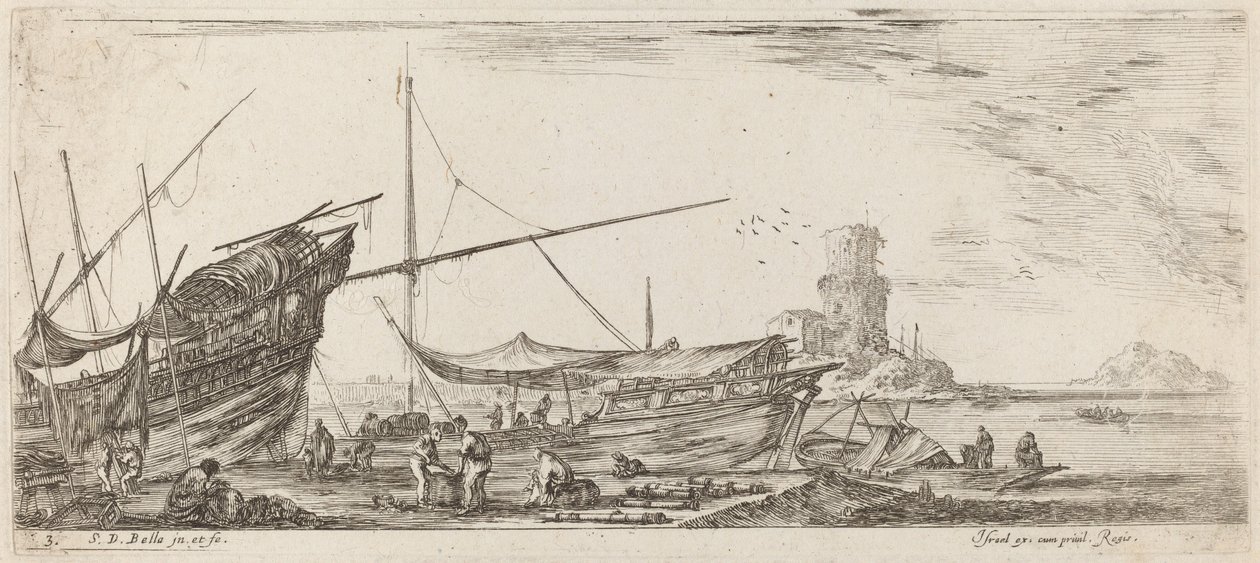 港湾景区，1644年。 作者 斯蒂法诺·德拉·贝拉