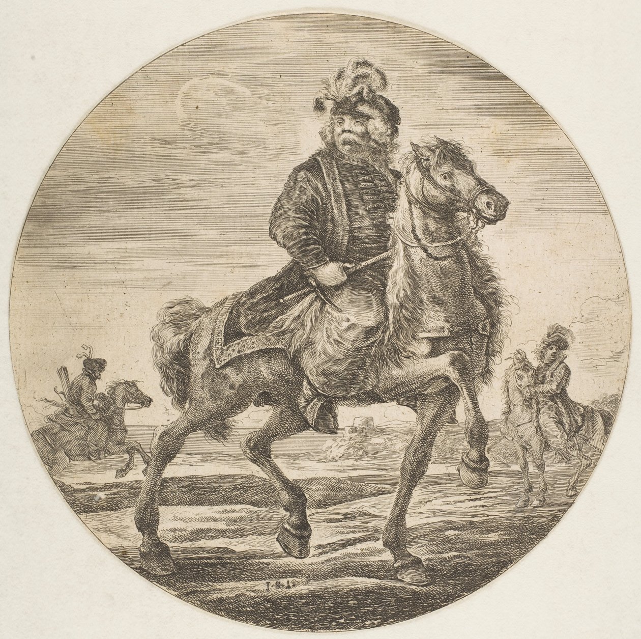 匈牙利骑兵向右骑，其他骑兵在后台，马戏团，大约。 1651。 作者 斯蒂法诺·德拉·贝拉