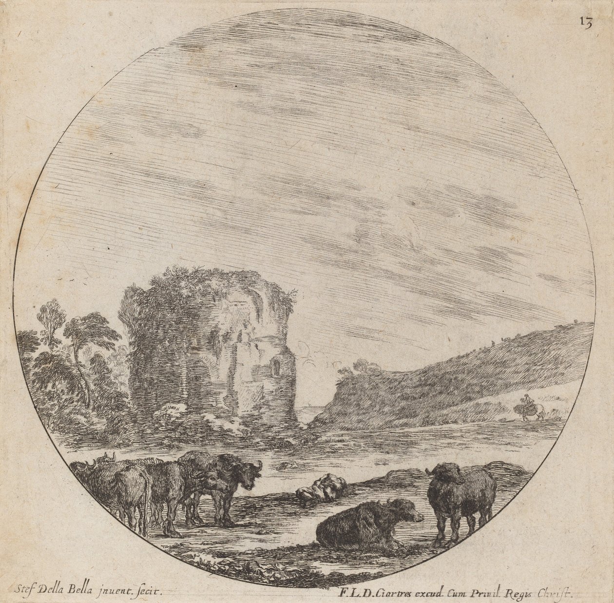 古老的废墟风景，1646年。 作者 斯蒂法诺·德拉·贝拉