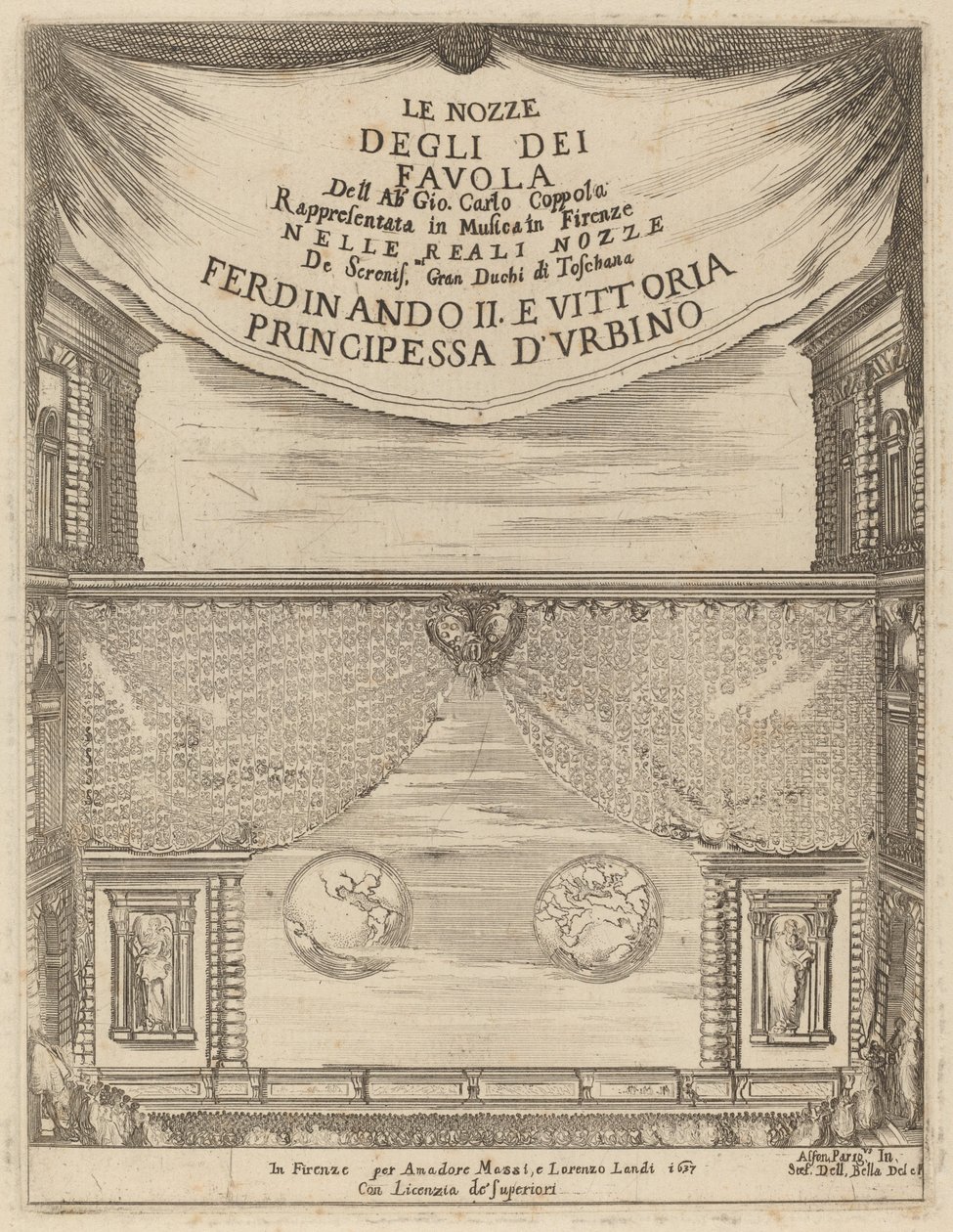 众神的婚礼》：正面插图，1637年。 作者 斯蒂法诺·德拉·贝拉