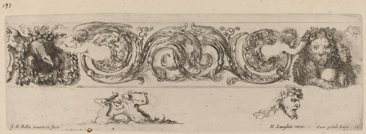 带有鹰和狮子的装饰性壁画，由儿童组成，可能是1648年。 作者 斯蒂法诺·德拉·贝拉