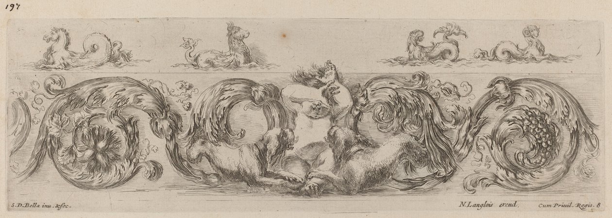 带有海洋生物的装饰性壁画，可能是1648年。 作者 斯蒂法诺·德拉·贝拉