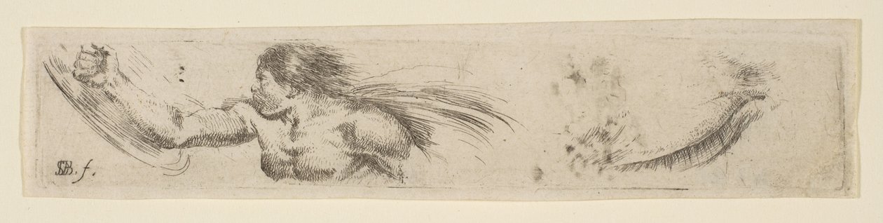 板块19：带盾牌的男人躯干和眼睛研究，来自 "Collection of various dood..., ca. 1646. 作者 斯蒂法诺·德拉·贝拉