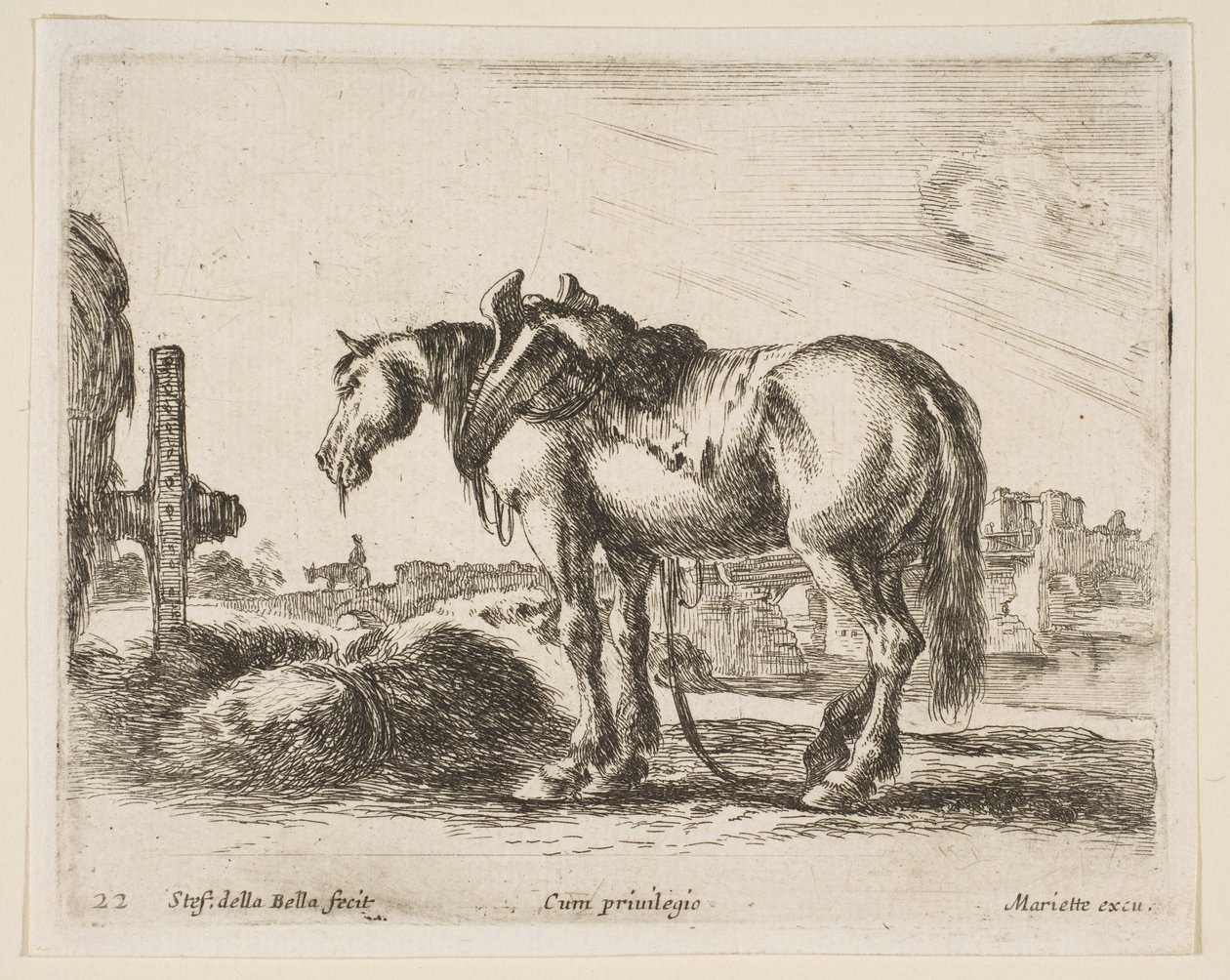 图22：推车马，来自Diversi animali，ca。 1641。 作者 斯蒂法诺·德拉·贝拉