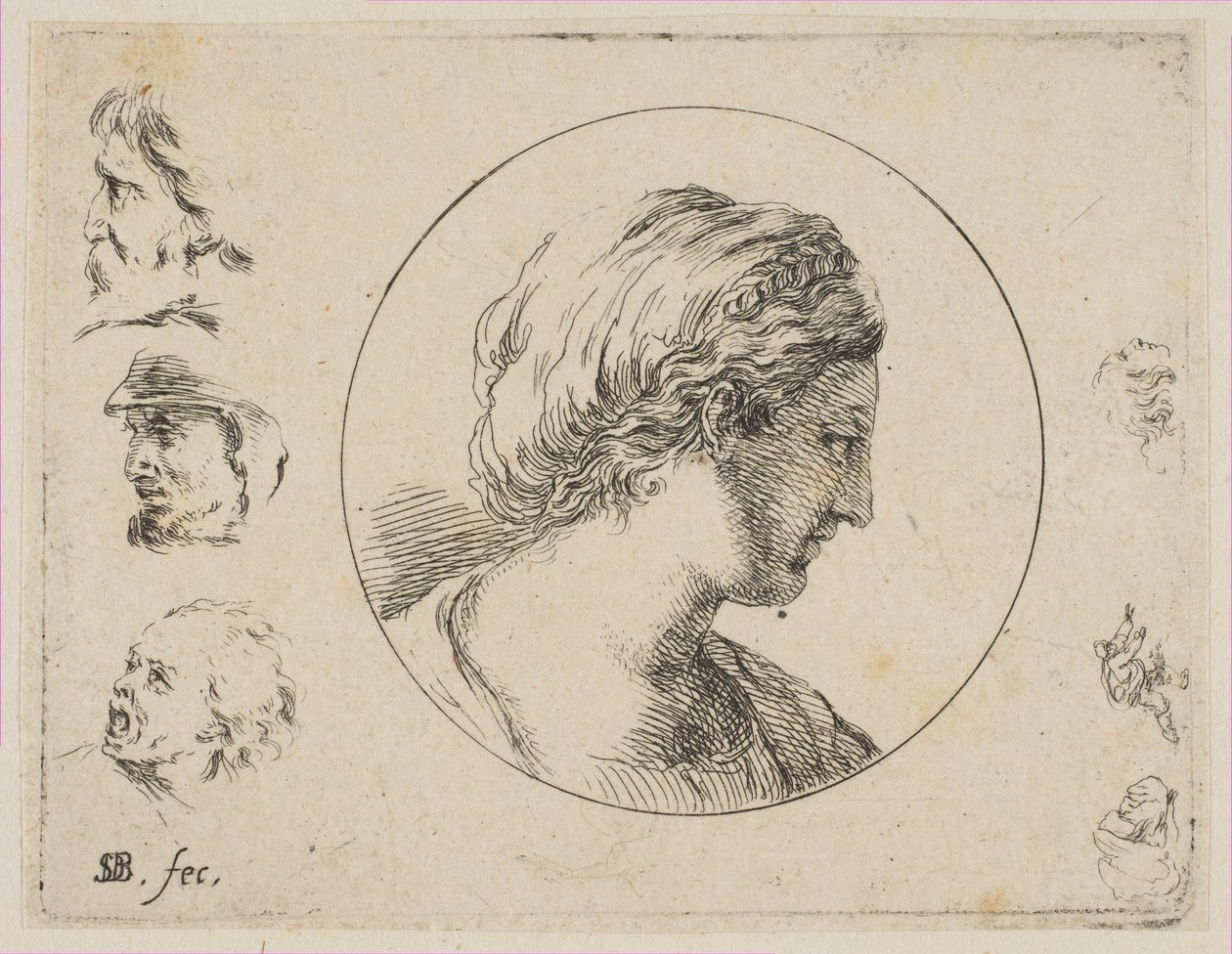 图4：一位女士的头像，摘自第二幅各式各样的Doodle和其他作品，ca。 1646。 作者 斯蒂法诺·德拉·贝拉