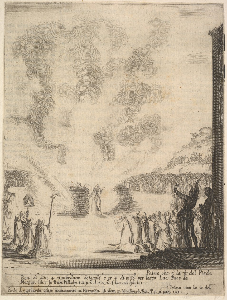 烈火的考验，彼得和尚，门徒圣约翰·古伯特（Saint John Gualbert），穿过火炬，1640年。 作者 斯蒂法诺·德拉·贝拉