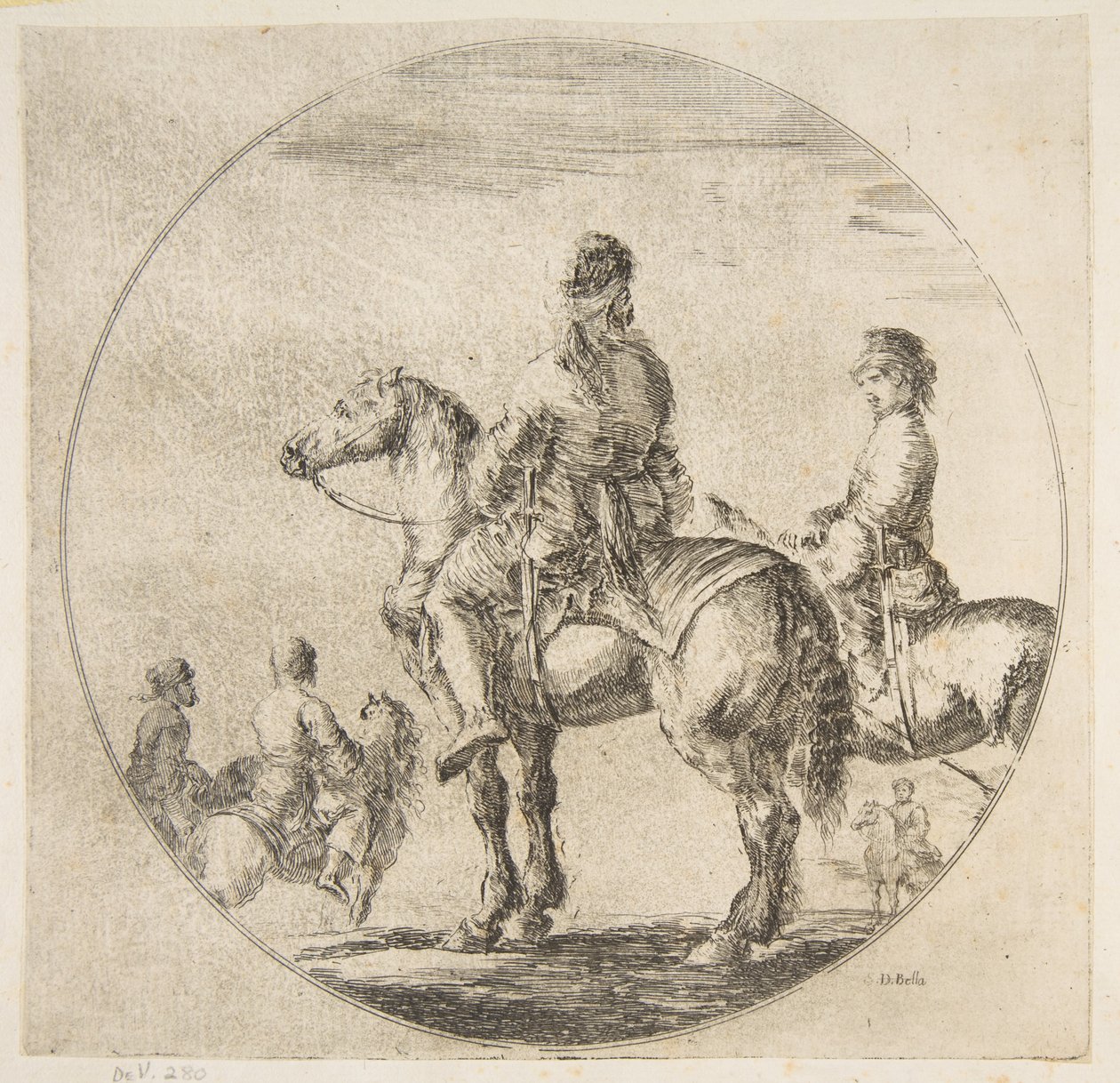 两名波兰骑兵，他们的马朝左，出自骑马骑士团上的雕像，ca。 1651。 作者 斯蒂法诺·德拉·贝拉