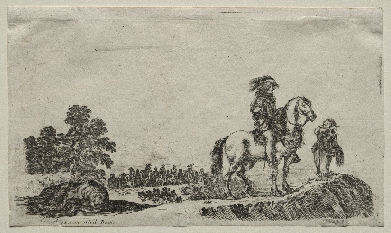 各种人物和风景：一位迷失的骑手问路，1649年。 作者 斯蒂法诺·德拉·贝拉