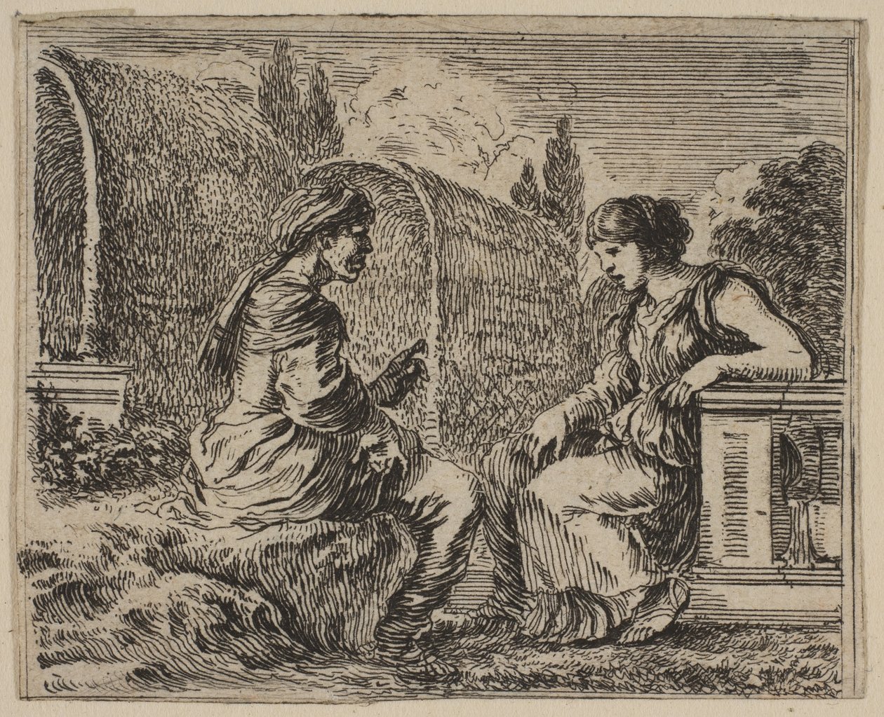 Vertumnus和Pomona，摘自神话游戏Jeu de la Mythologie，1644年。 作者 斯蒂法诺·德拉·贝拉