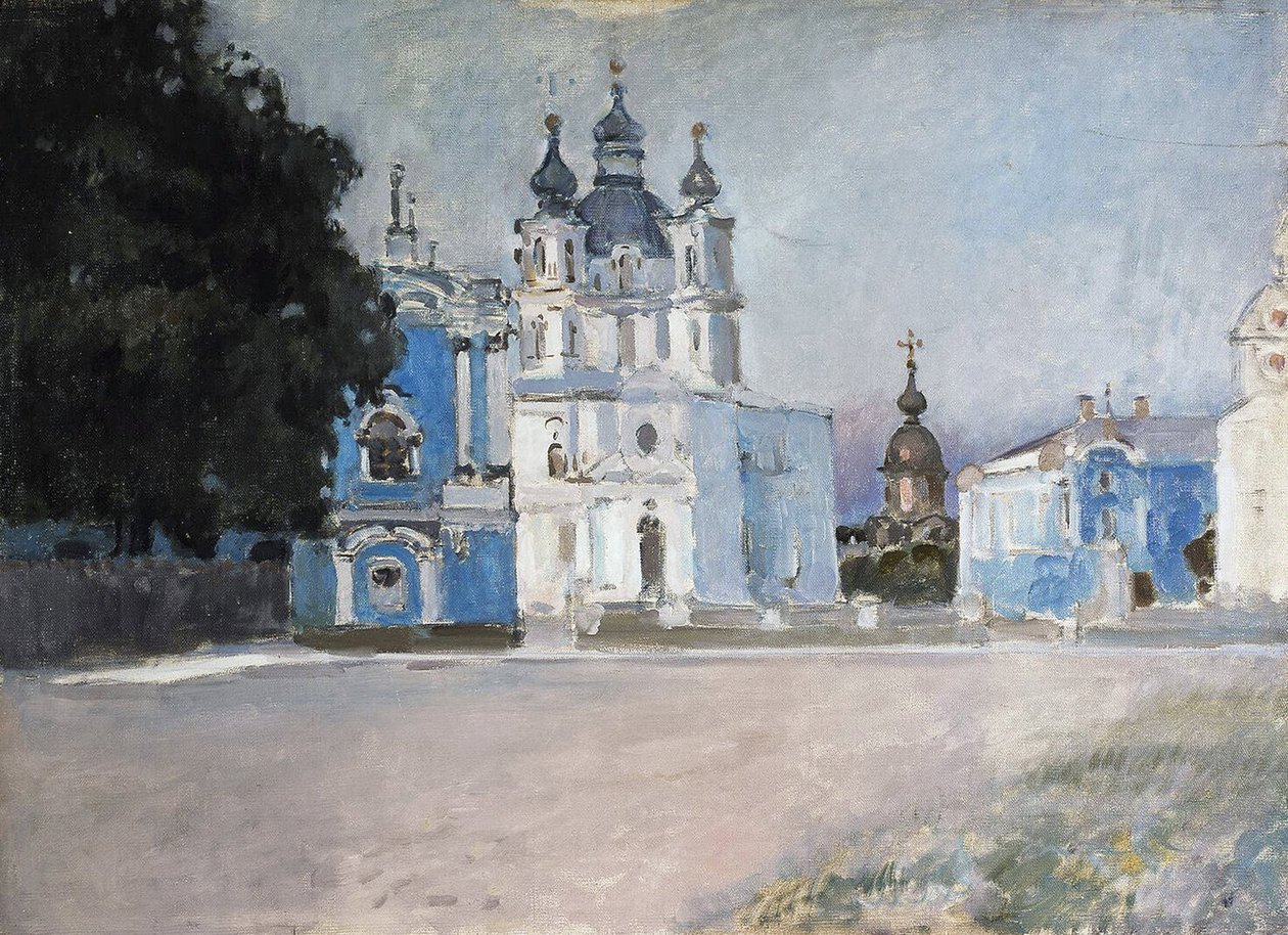 Le couvent Smolny a Saint Petersbourg（圣彼得堡的斯莫尔尼修道院） - Peinture de Stepan Petrovich Yaremich (1869-1938/1939) - Huile sur toile, debut 20e, art russe, debut 20e siecle - 国家冬宫，圣彼得堡 作者 斯捷潘·亚雷米奇