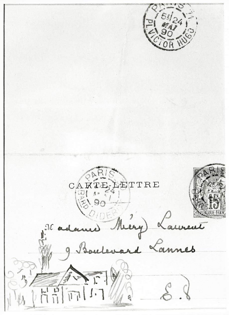 信封的图纸从StéphaneMallarmé到MéryLaurent，1890年 作者 斯蒂芬·马拉玛（Stephane Mallarme）