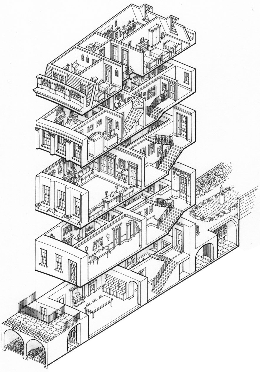乔治亚式房屋剖面图，约 1760-1790 年（2003 年绘制）（墨水） 作者 斯蒂芬·康林