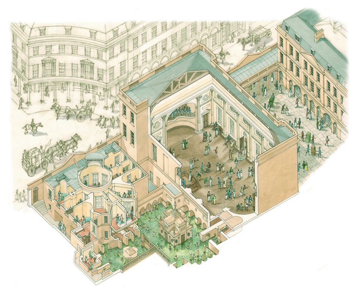 大水泵房，巴斯，萨默塞特，约 1795-1825（纸本水墨画） 作者 斯蒂芬·康林