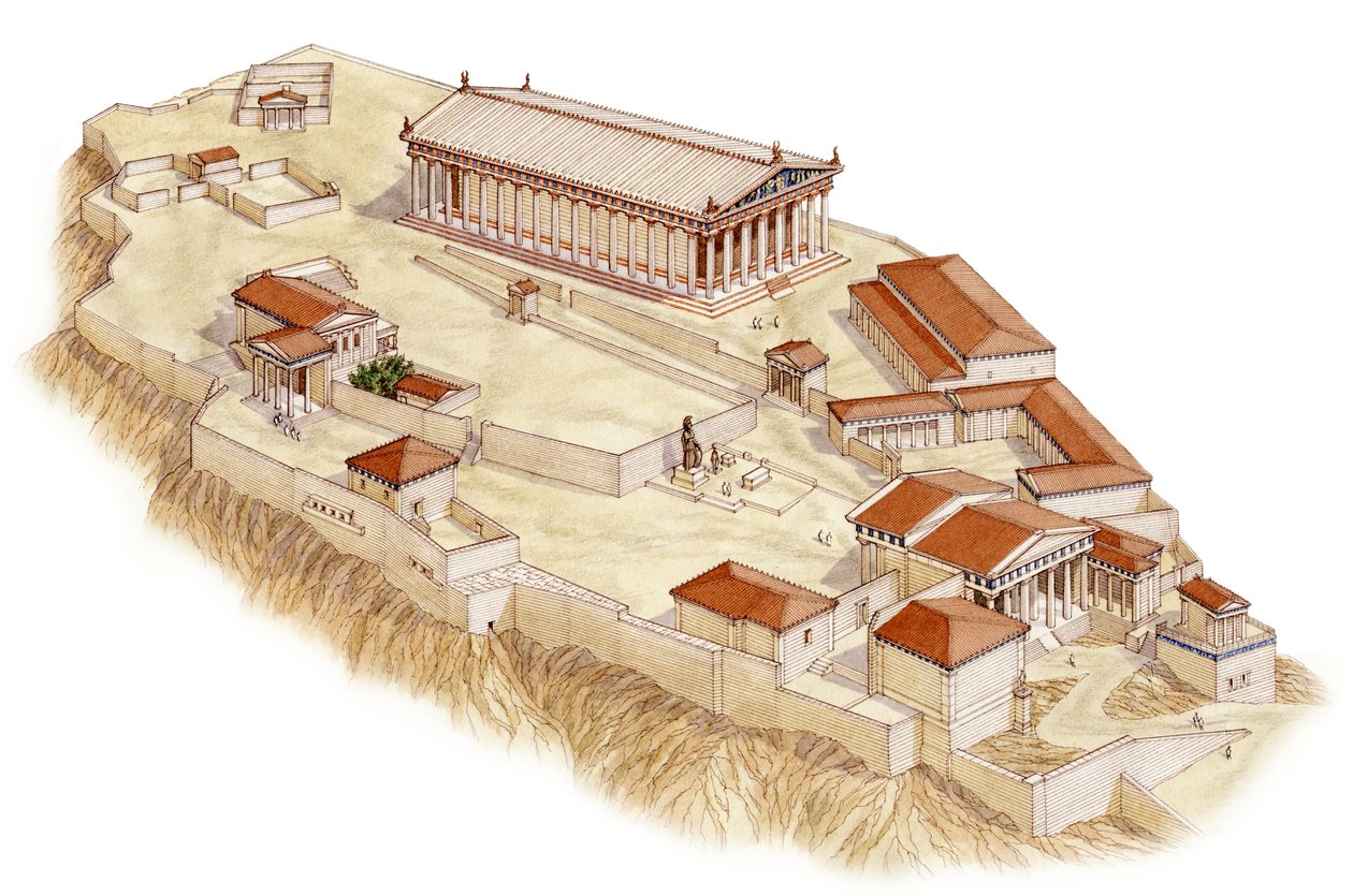 雅典卫城，约公元前 421 年至公元前 380 年（水墨画） 作者 斯蒂芬·康林
