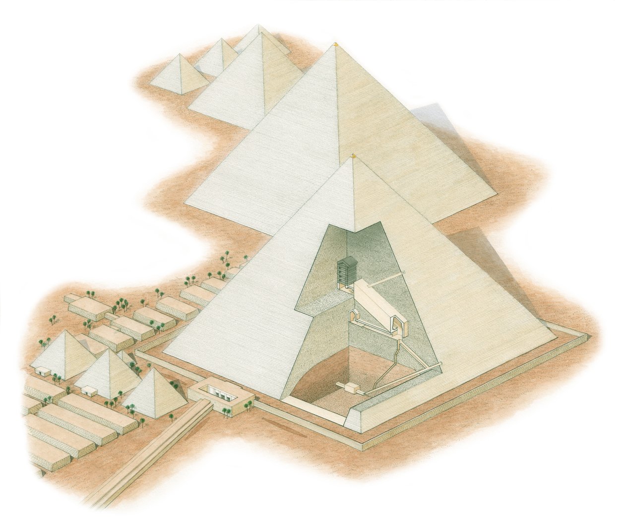 埃及吉萨金字塔，约公元前 2560 年至公元前 2200 年（水墨、气泡画、水彩画） 作者 斯蒂芬·康林