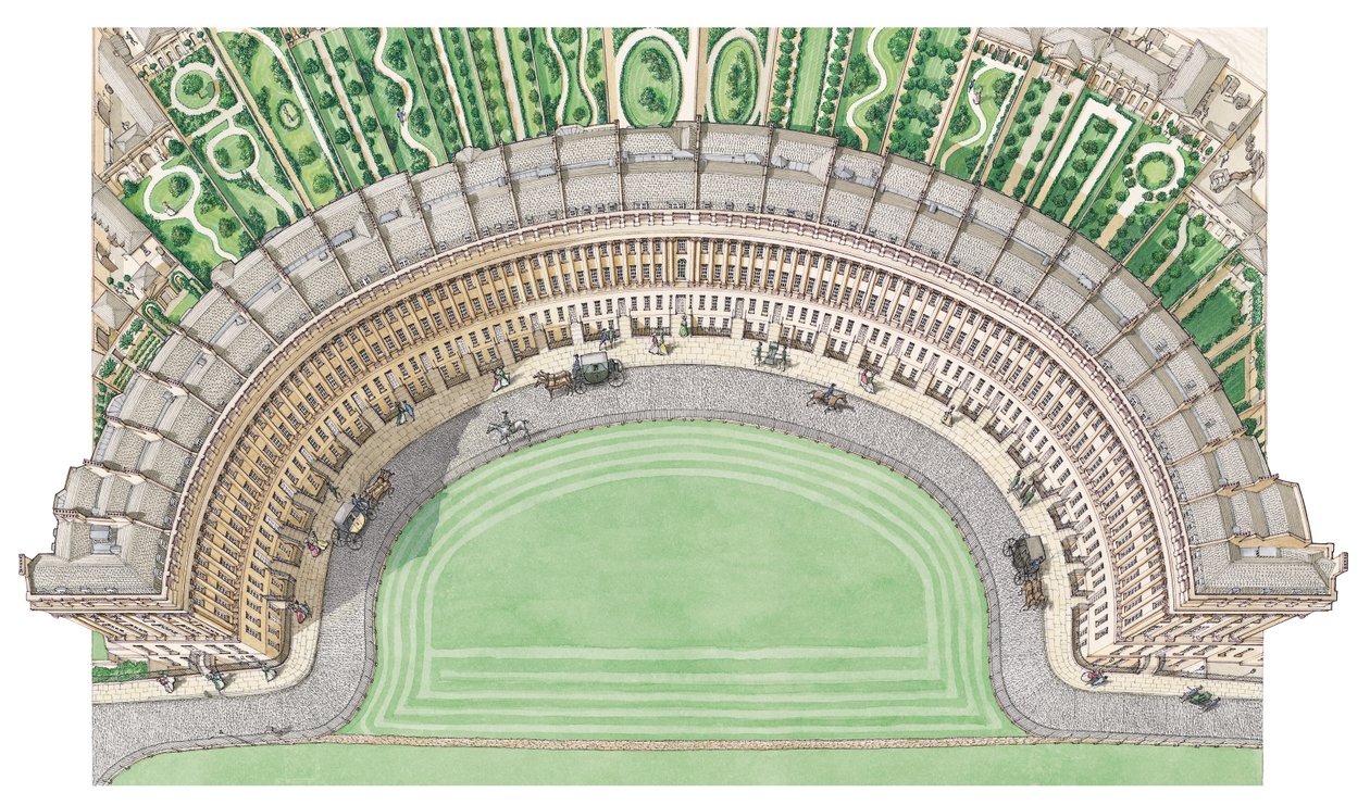 皇家新月广场，巴斯，约 1780-1800 年（水墨画） 作者 斯蒂芬·康林
