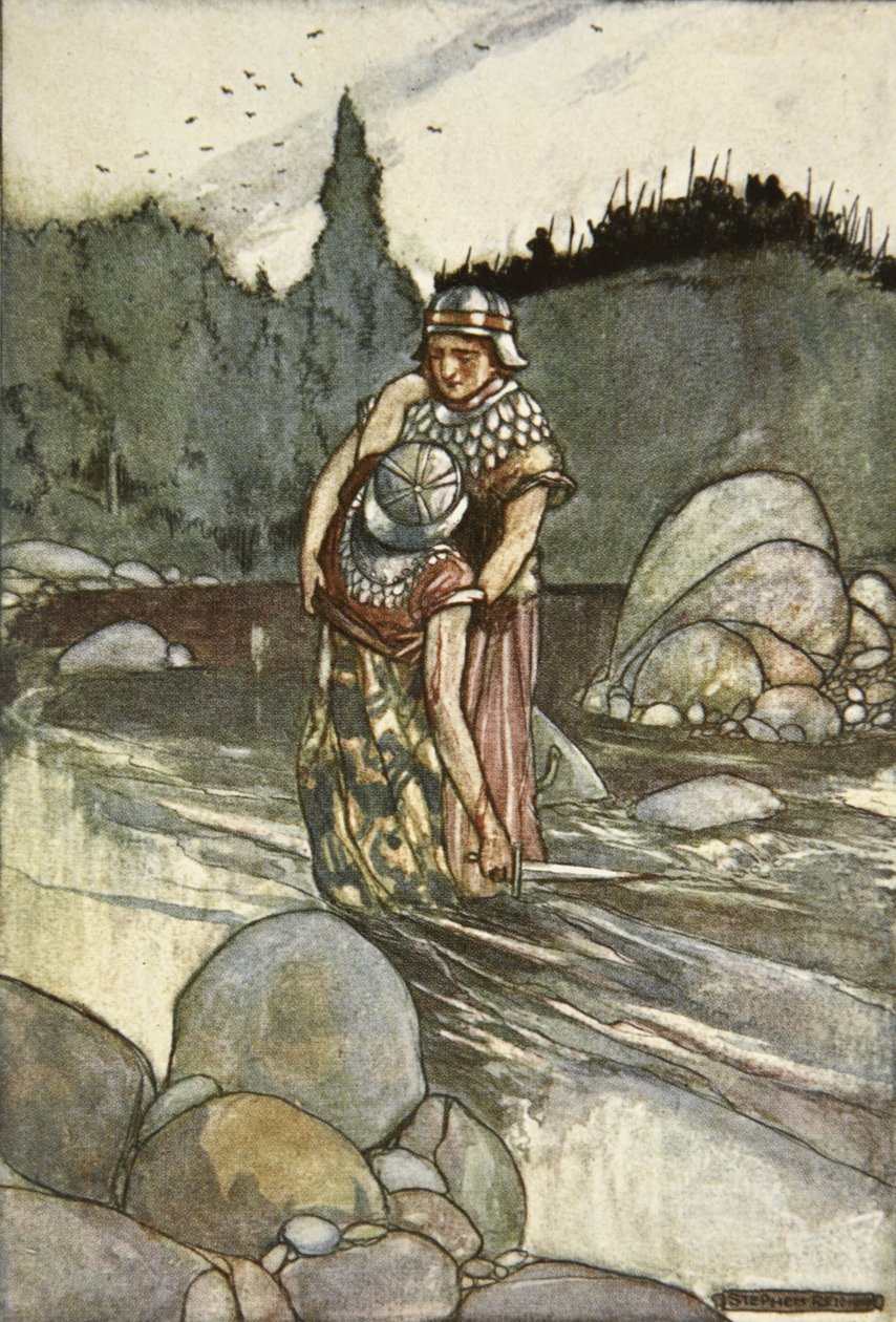 费迪亚落在库丘林之手，插图来自埃莉诺·赫尔（Eleanor Hull，1860-1935 年）《阿尔斯特猎犬库丘林》 作者 斯蒂芬·里德
