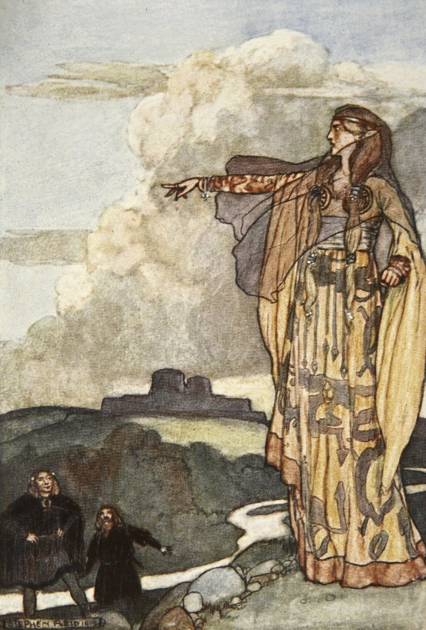 马查诅咒阿尔斯特人，插图来自埃莉诺·赫尔（Eleanor Hull，1860-1935 年）的《阿尔斯特猎犬库丘林》 作者 斯蒂芬·里德