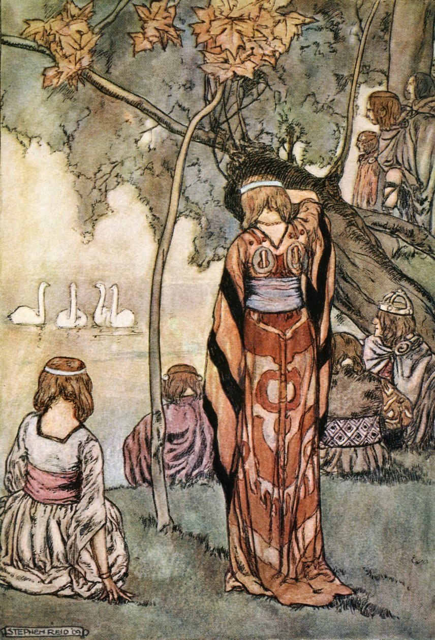 他们安营扎寨，天鹅为他们唱歌"，约1910年。   作者 斯蒂芬·里德