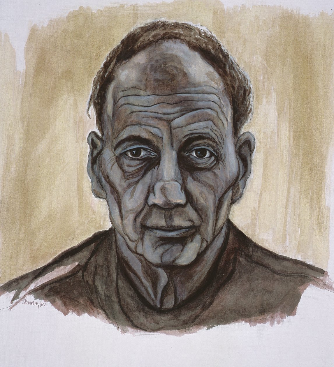弗兰克·奥尔巴赫（Frank Auerbach）的肖像，2002年（印度墨水笔和纸笔在纸上洗） 作者 史蒂夫·泰勒