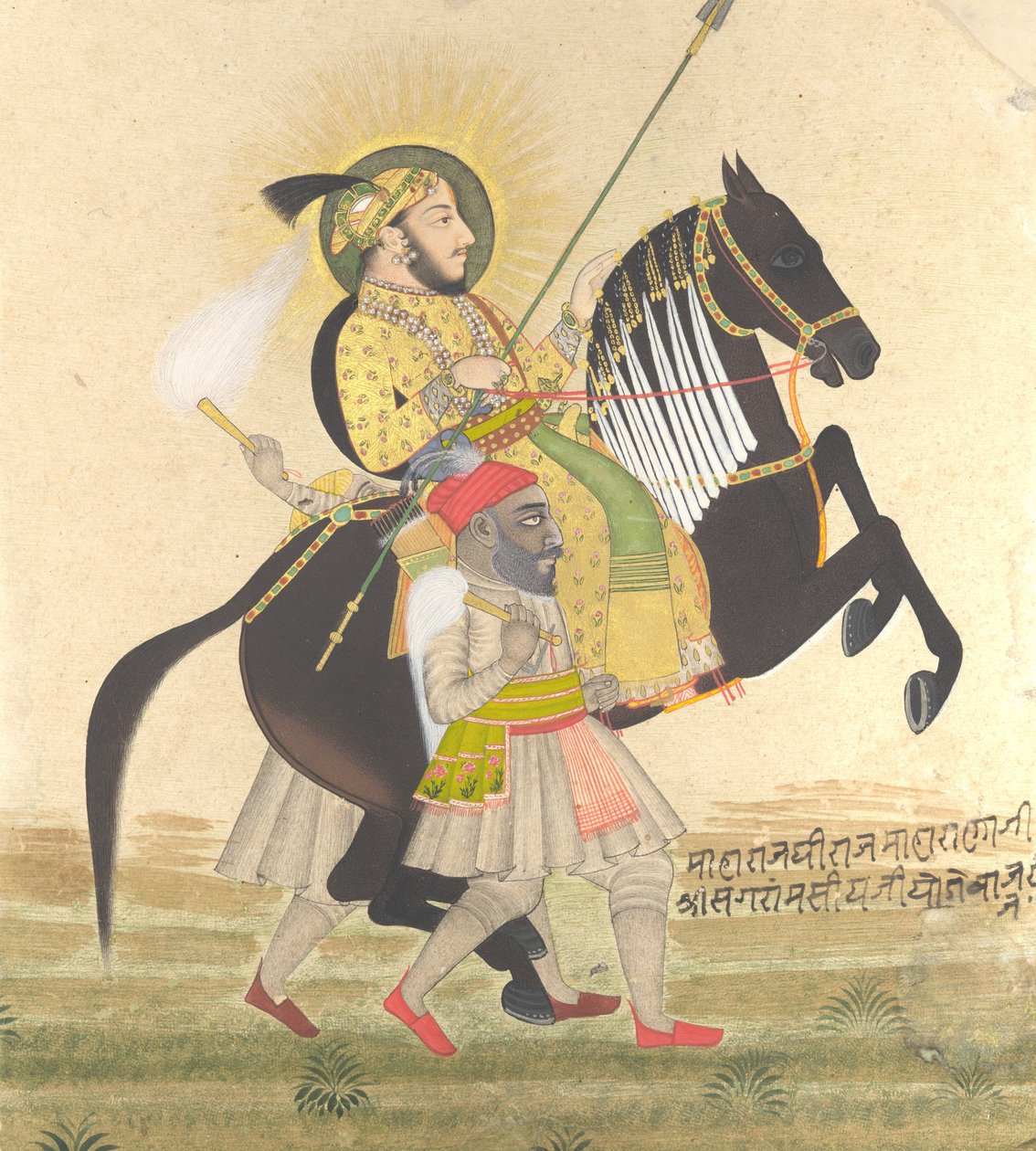 Maharana Sangram Singh骑奖马，ca。 1712。 作者 点画大师