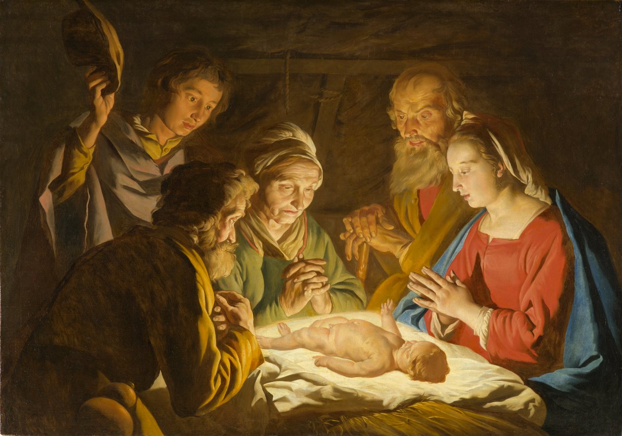 牧羊人的崇拜，c.1635-1637 作者 马蒂亚斯·斯托默（Matthias Stomer）
