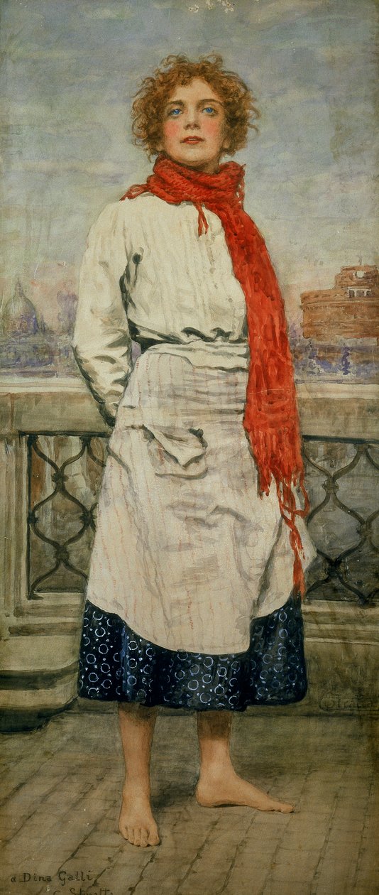 由Carlo Stratta绘画，描绘Scampolo的Dina Galli，Dario Niccodemi的戏剧作品 作者 斯特拉塔卡洛·斯特拉塔（Carlo Stratta）;卡洛