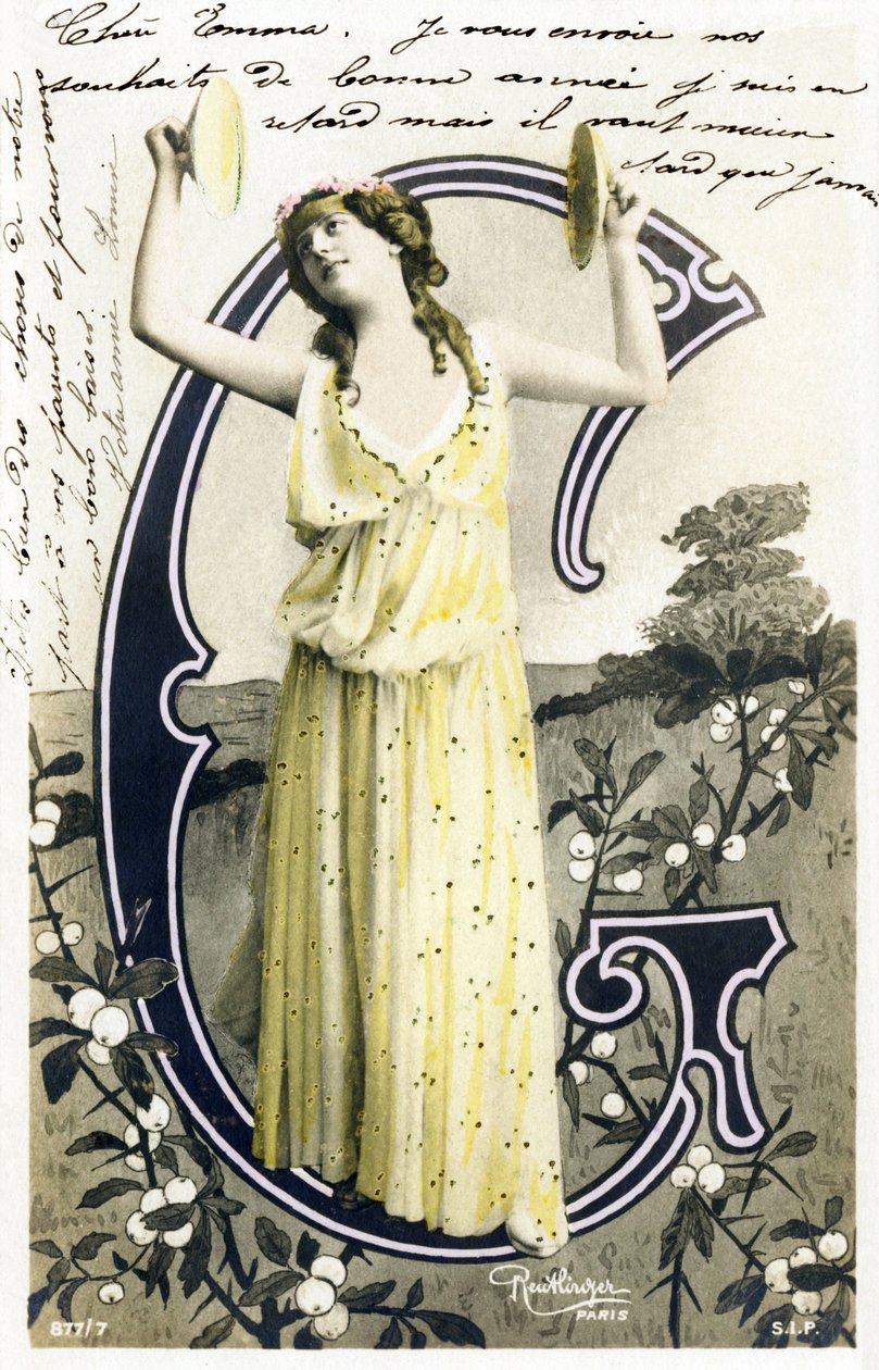 G：路易丝·米里尔（Louise Myriel），演员和抒情歌手，来自百丽Epoque-Folies Bergere，Gymnase，Gaite，巴黎-明信片中的字母 作者 罗伊特林格工作室