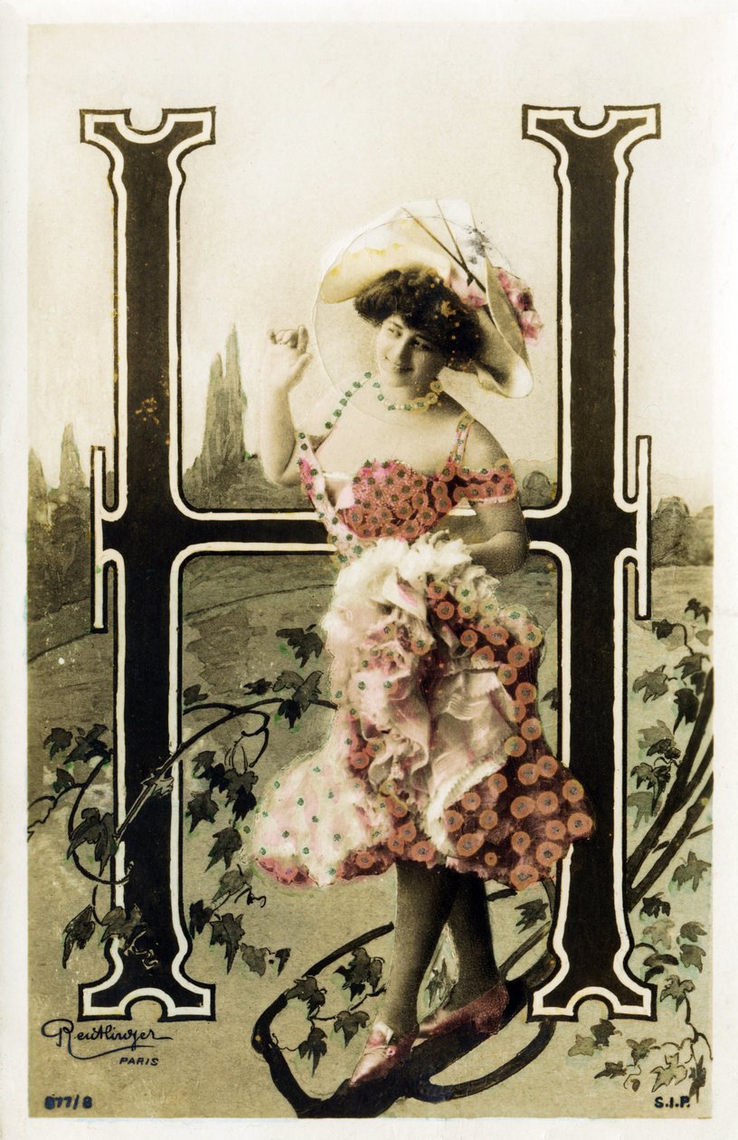 H：康斯坦斯·埃莉斯·德·维尔（Constance Elise De Vere），法国裔法国女演员，出生于比利时-马里尼剧院，巴黎-明信片中的字母 作者 罗伊特林格工作室