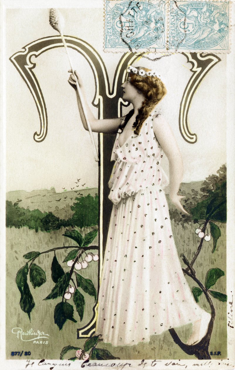 T：路易丝·米里耶尔（Louise Myriel），女演员和抒情歌手，来自美女时代-福里斯·贝杰尔（Folies Bergere），剧院体操馆，德拉·盖特剧院，巴黎-明信片中的字母 作者 罗伊特林格工作室