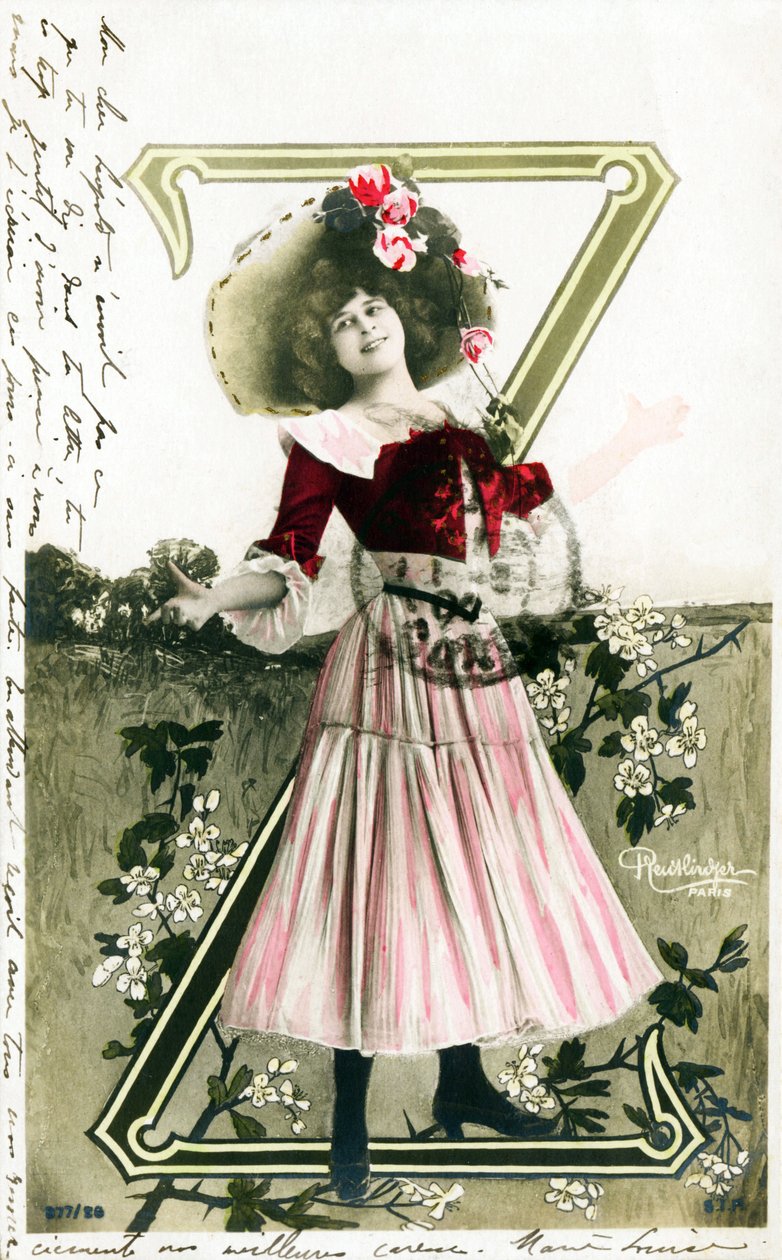 Z：康斯坦斯·埃莉斯·德·维尔（Constance Elise De Vere），法国籍女星，出生于比利时，明信片中的字母 作者 罗伊特林格工作室