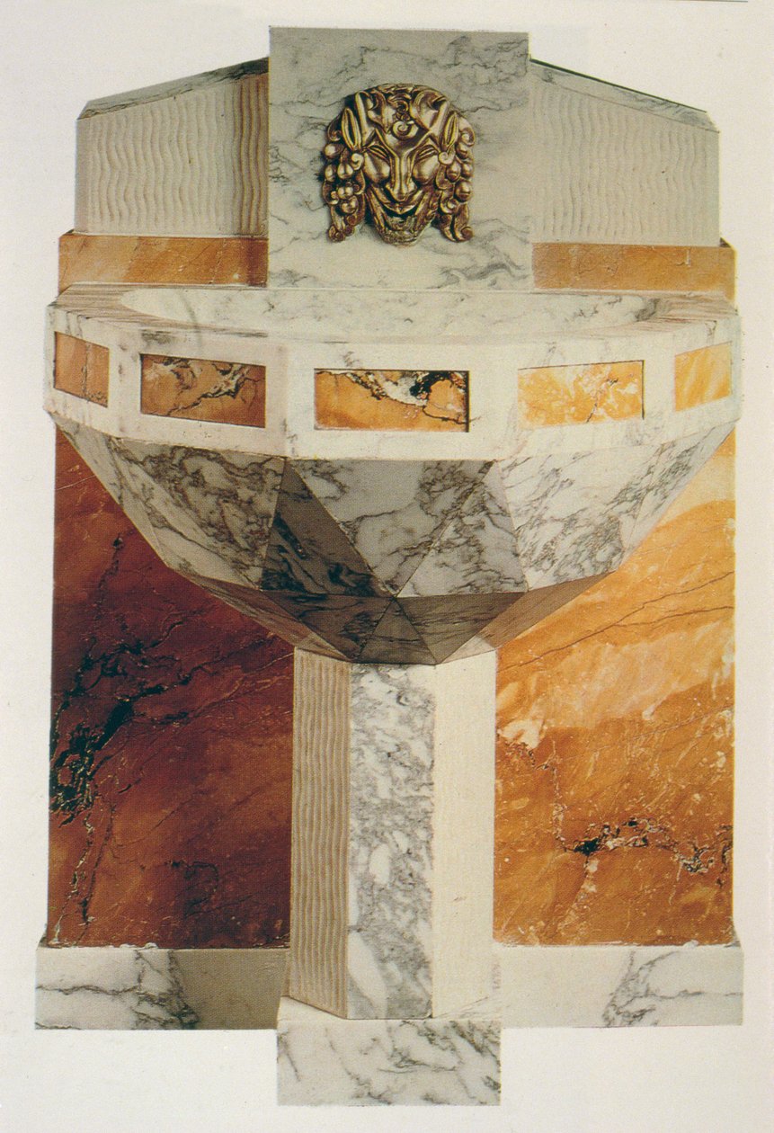墙壁喷泉装饰着色狼青铜的面具，c.1925（大理石） 作者 苏和马雷