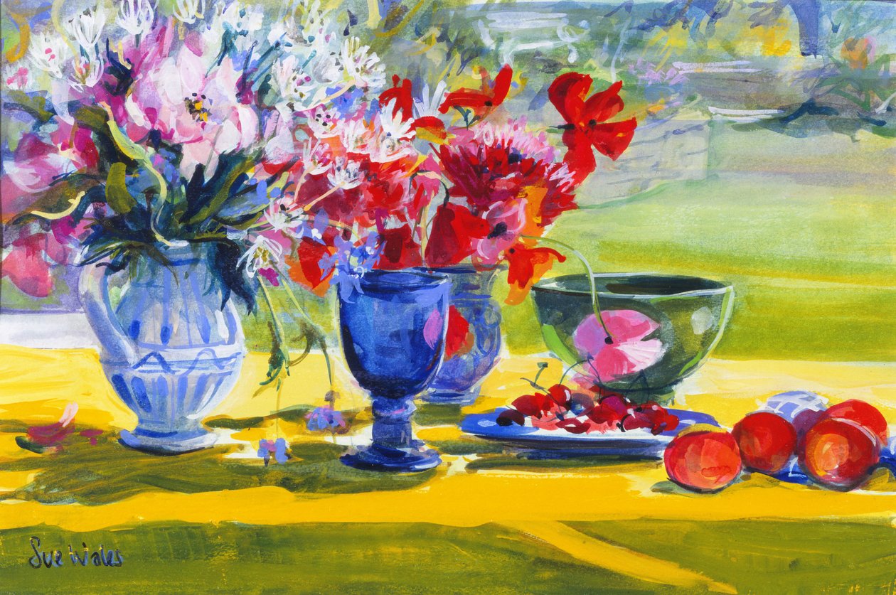 仲夏花在庭院桌上，1993年 作者 苏威尔士
