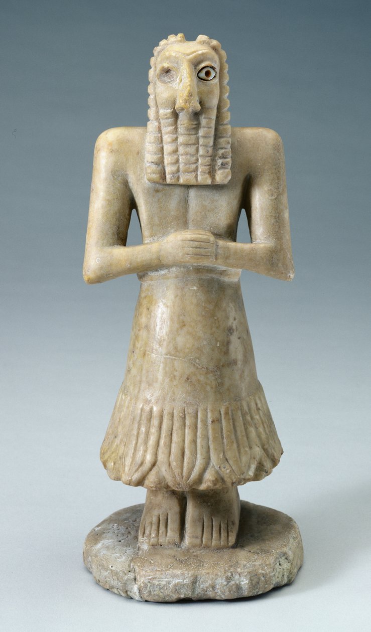 一个男人的雕像，c.3000-2500 BC（石膏和贝壳） 作者 苏美尔人