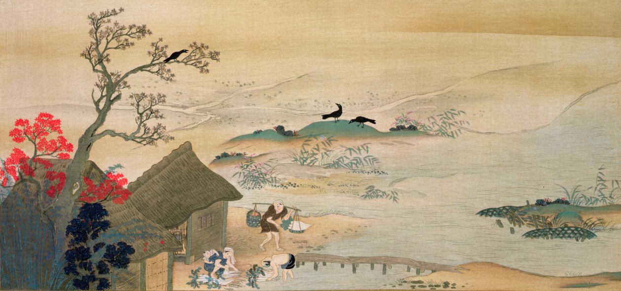 农民在中世纪京都附近收获蔬菜，印在“The Kokka”杂志，1900-01 作者 住吉广澄