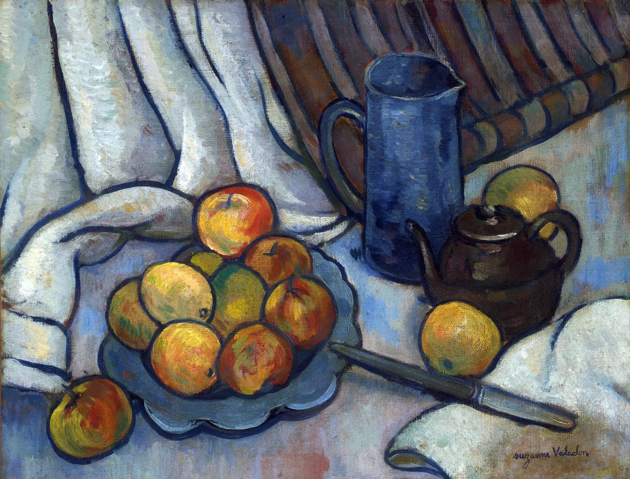 苹果、茶壶和水壶 - Peinture de Suzanne Valadon (1865-1938)，约 1919 年 - 布面油画，50,4x65,4 - 私人收藏 作者 苏珊·瓦拉东
