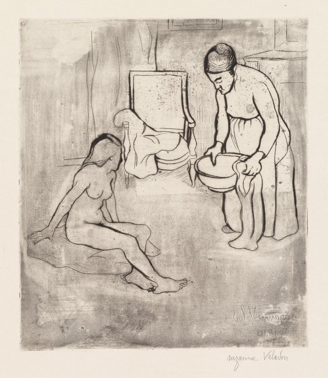 祖母和露易丝坐在地板上的裸体 (Grand-Mère et Louise Nue Assise par Terre) 作者 苏珊·瓦拉东