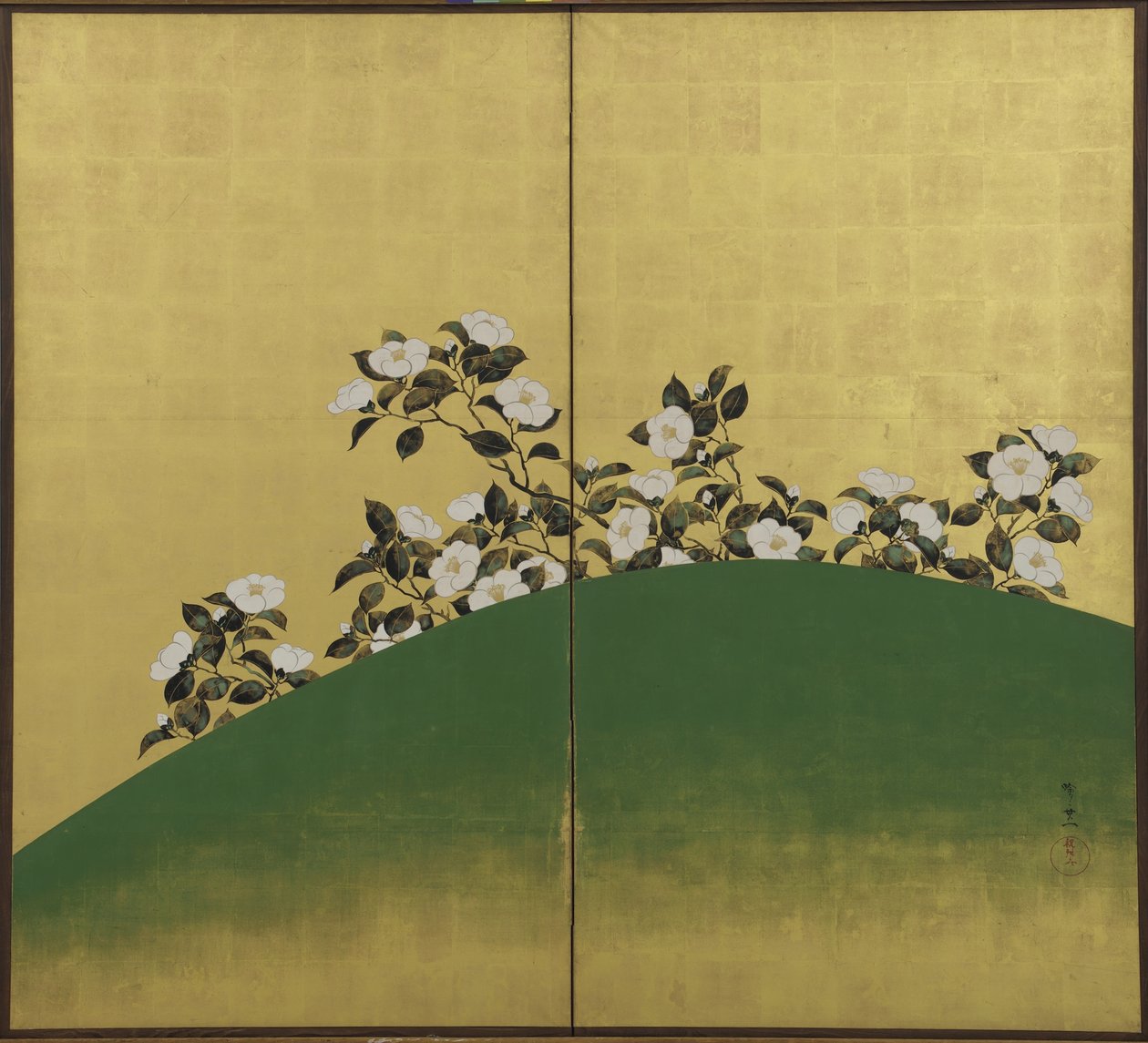 江户时代的喀麦隆（墨水，纸张上的颜色和金色） 作者 铃木纪津