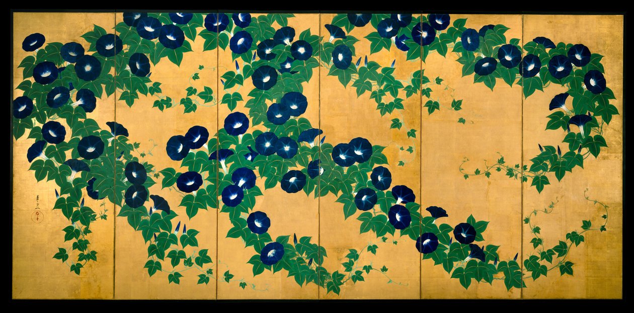 牵牛花，19世纪初（墨水，颜色和金箔在纸上） 作者 铃木纪津