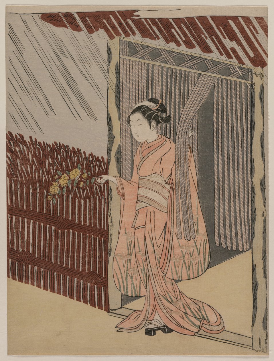 穿粉红色连衣裙的女孩，1766年。 作者 铃木春信