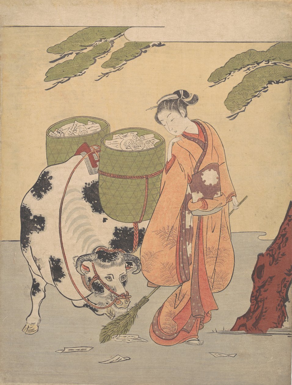 A Woman Sweeping up Her Love Letters, 1725-1770., 1725-1770. 作者 铃木春信