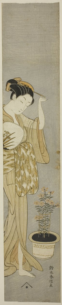 调整发卡的美人 作者 铃木春信