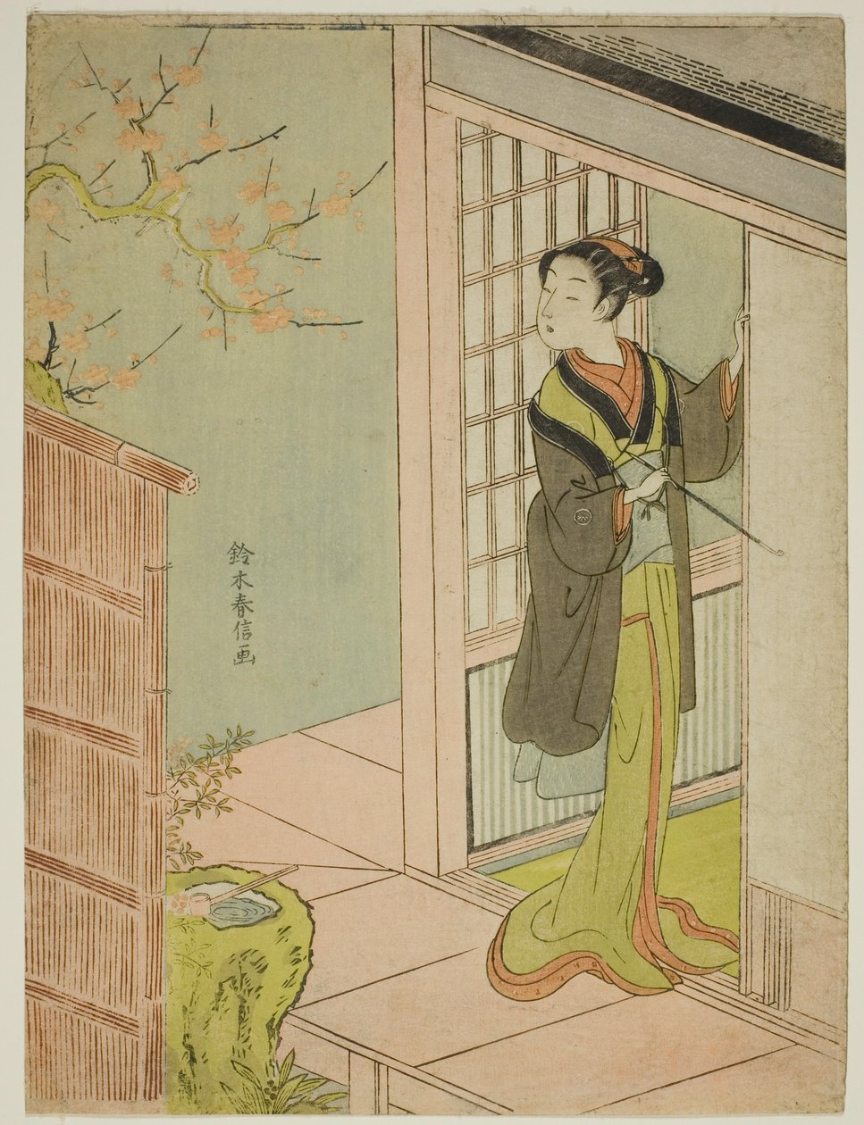 欣赏在梅树上歌唱的丛林莺的美景 作者 铃木春信