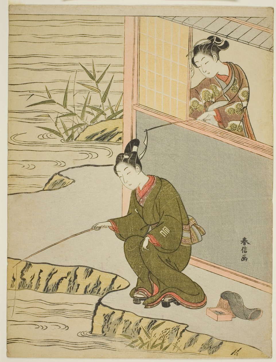 美女挑逗年轻男子 作者 铃木春信