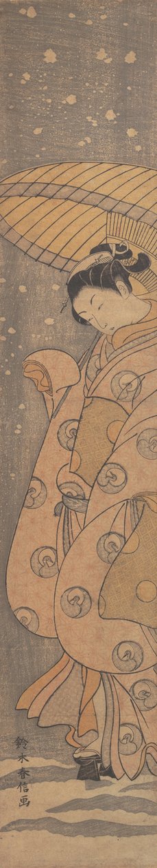 雪中伞下的美人，约1770.，约1770.。 作者 铃木春信