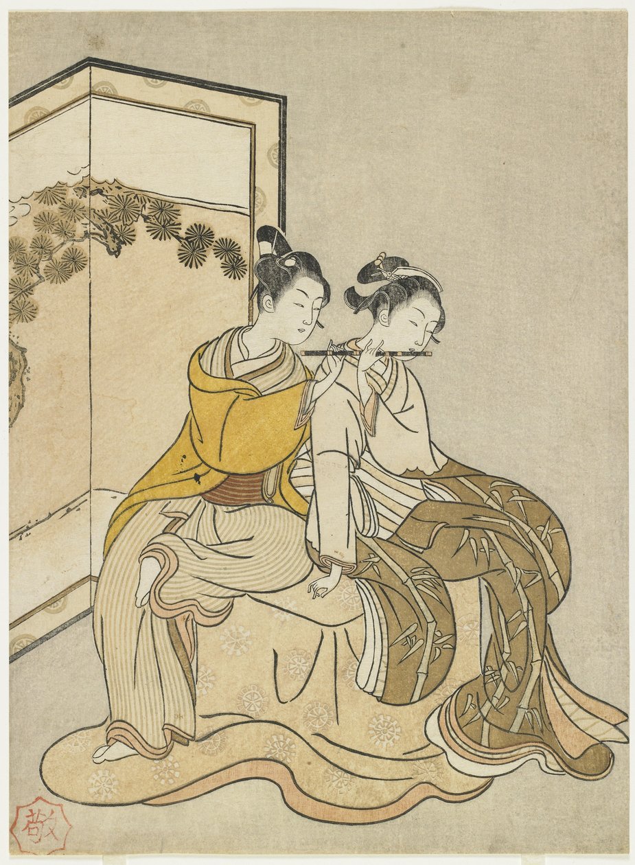 “明和2”的日历打印和1765年玄宗与杨贵妃的冥想 作者 铃木春信